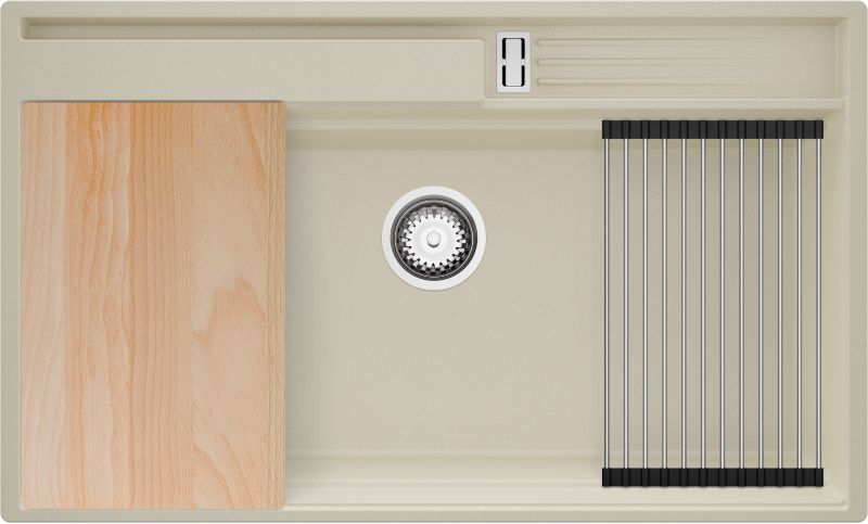 Zlewozmywak Oslo Pocket PRIMAGRAN Nablatowy 88x53cm do szafki od 90cm, Beżowy + Syfon + Akcesoria, S460, 1 szt.