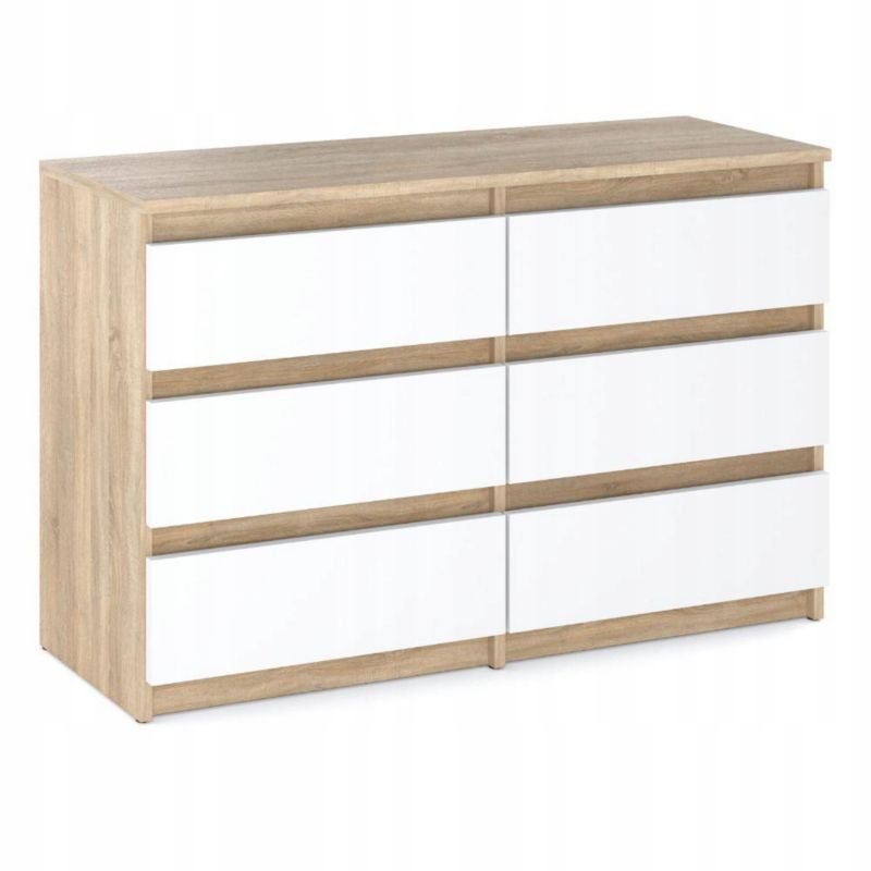 Komoda Z 6 Szufladami Stiv-Meble Dąb Sonoma / Biały Mat Szafka 100X33,5X71,5 Cm 1Szt.