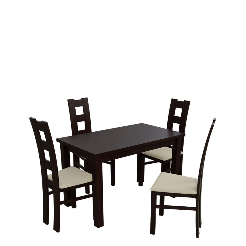 Zestaw RO11 MIRJAN 24 Stół rozkładany S18 70x120/160 + 4 krzesła K42 orzech + ekoskóra ecru 1 kpl.