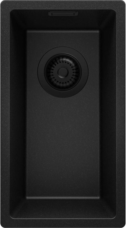 Zlewozmywak Londyn Slim PRIMAGRAN Nablatowy 26x47cm do szafki od 30cm, Cały Czarny + Syfon, S006, 1 szt.