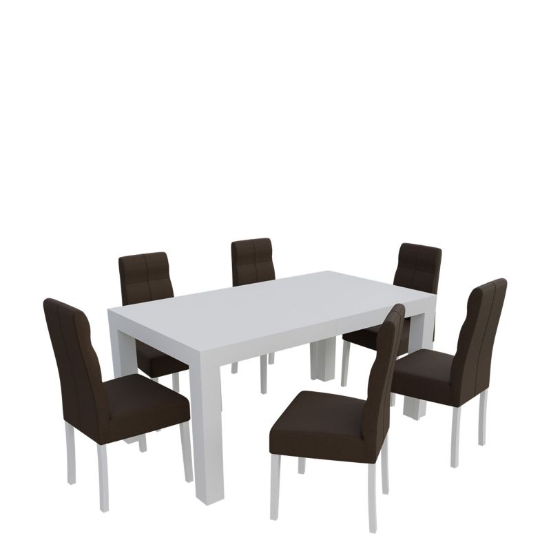 Zestaw RO47 MIRJAN 24 Stół rozkładany SF-25 90x160/210 + 6 krzeseł K63 biały + gorzka czekolada 1 kpl.