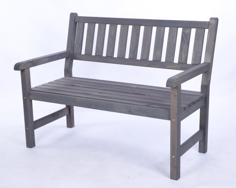 Ławka ogrodowa drewniana MODO24 z oparciem i podłokietnikami dwuosobowa 90 x 117 x 70 cm impregnowana szara 1 szt.