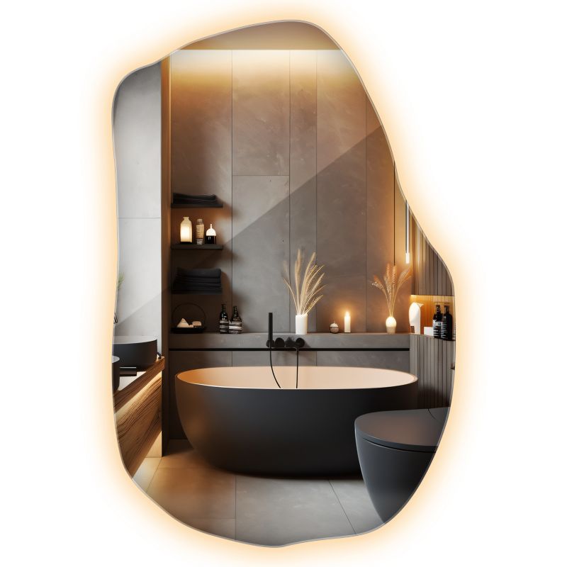 Lustro Eleganckie Do Sypialni Ścienne Wallfluent 100 cm x 65 cm Ciepła Barwa LED 1 szt.