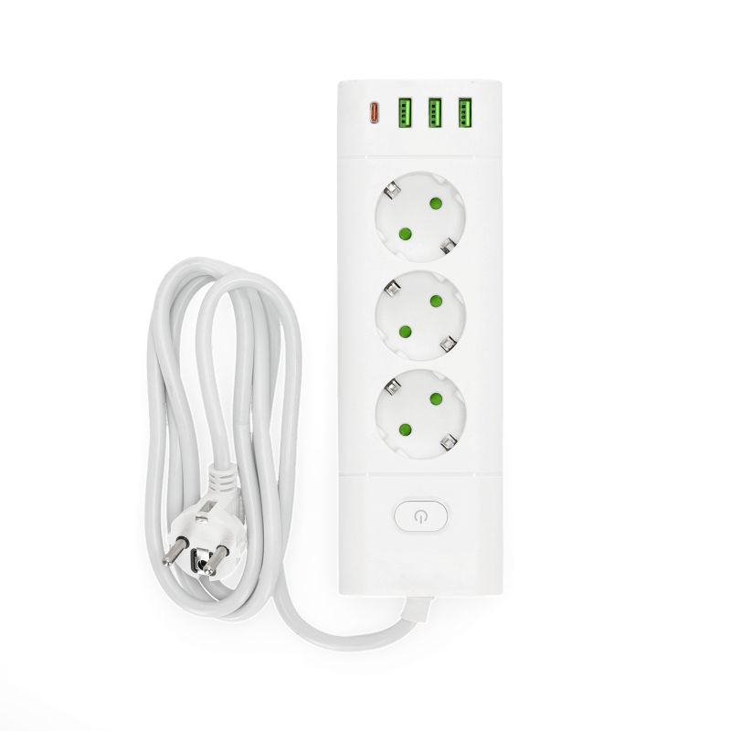 Przedłużacz z usb Kobi 3gn+3usb 1usb-c 1,5m Zu+W biały 1szt.