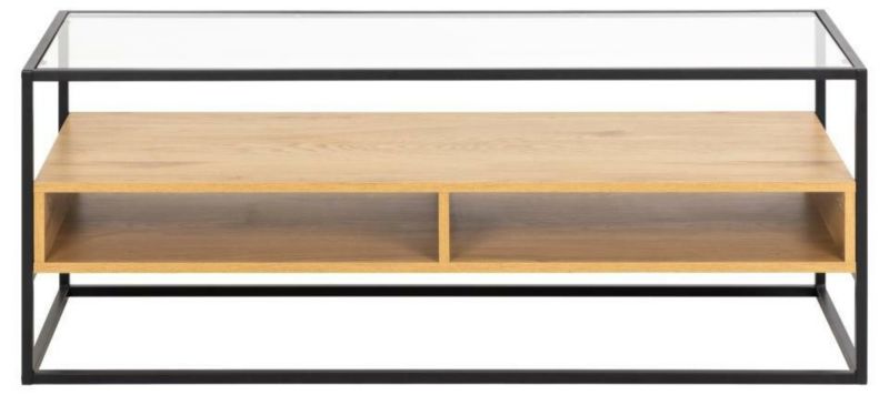 Szafka RTV Randolf ACTONA szklana z dębem nowoczesna stojąca 120 cm do salonu 1 szt.