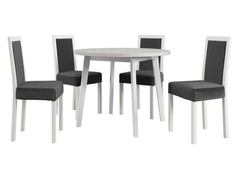Zestaw DR01 MIRJAN 24 Stół Oslo III 100 + 4 krzesła Roma 3 biały + ciemnoszara tapicerka 1 kpl.