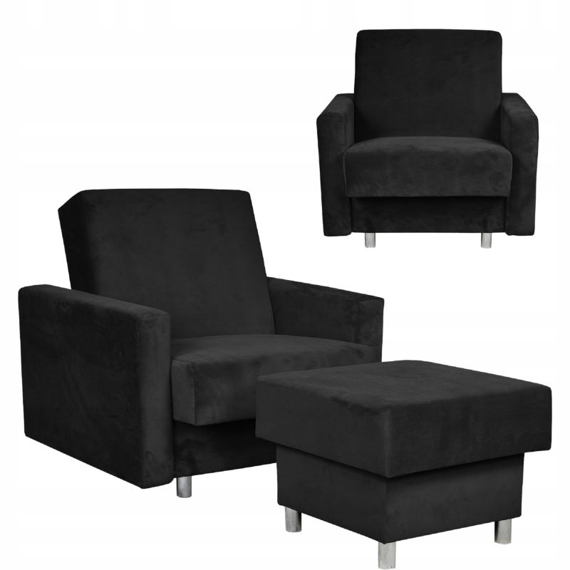 Fotel do salonu rozkładany z podnóżkiem pojemnikiem Family Meble Alicja czarny 1szt