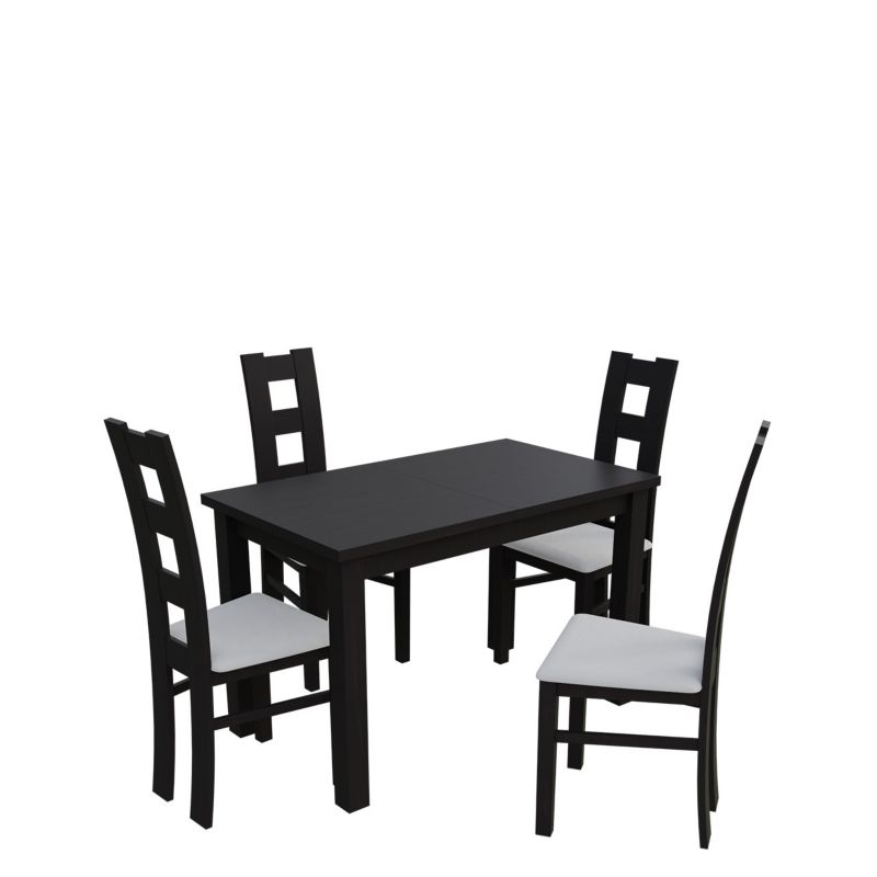 Zestaw RO11 MIRJAN 24 Stół rozkładany S18 70x120/160 + 4 krzesła K42 wenge + biała ekoskóra 1 kpl.