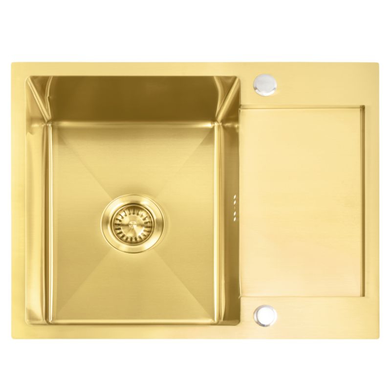 Zlewozmywak Stalowy Rea Paul Złoty Szczotkowany 60X48X18,5Cm 1 Szt + Bateria Kuchenna Fresh Brush Gold
