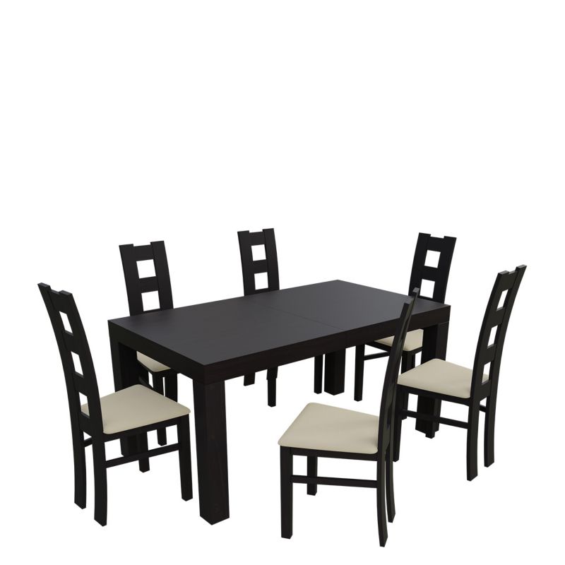 Zestaw RO46 MIRJAN 24 Stół rozkładany SF-25 90x160/210 + 6 krzeseł K42 wenge + ekoskóra ecru 1 kpl.