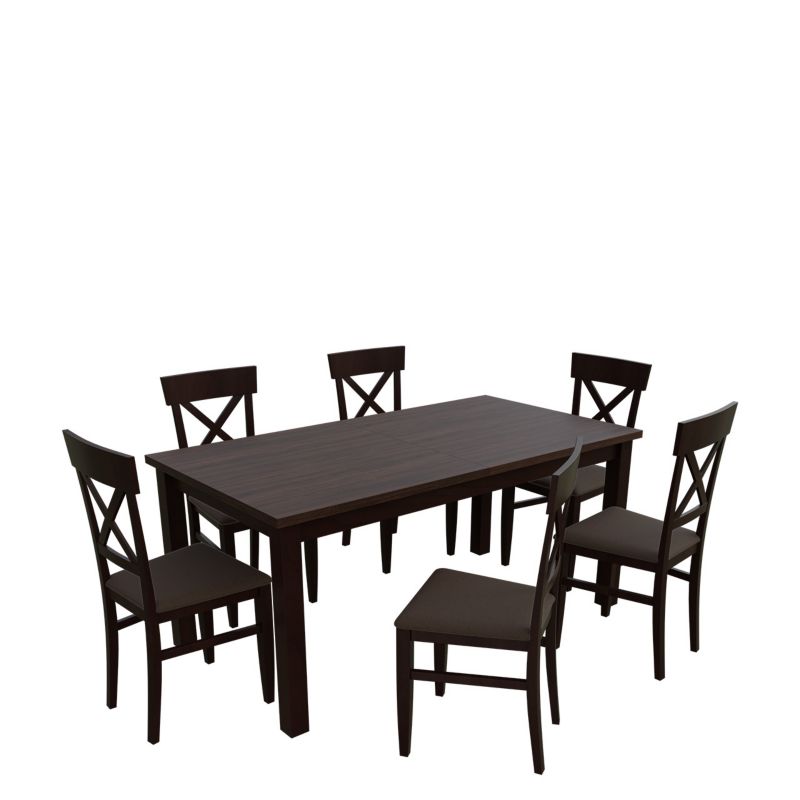 Zestaw RO21 MIRJAN 24 Stół rozkładany S18-L 80x160/200 + 6 krzeseł K64 orzech + gorzka czekolada 1 kpl.