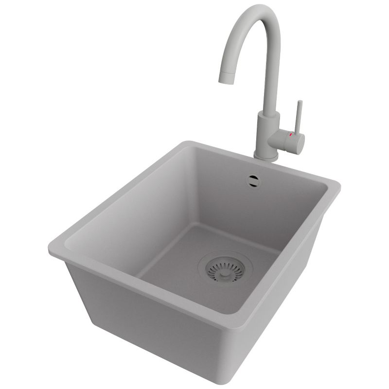 Zlewozmywak podblatowy Wenecja Easy PRIMAGRAN 36x44cm do szafki od 40cm, Szary + Bateria 32x20cm + Syfon, S014, 1 szt.