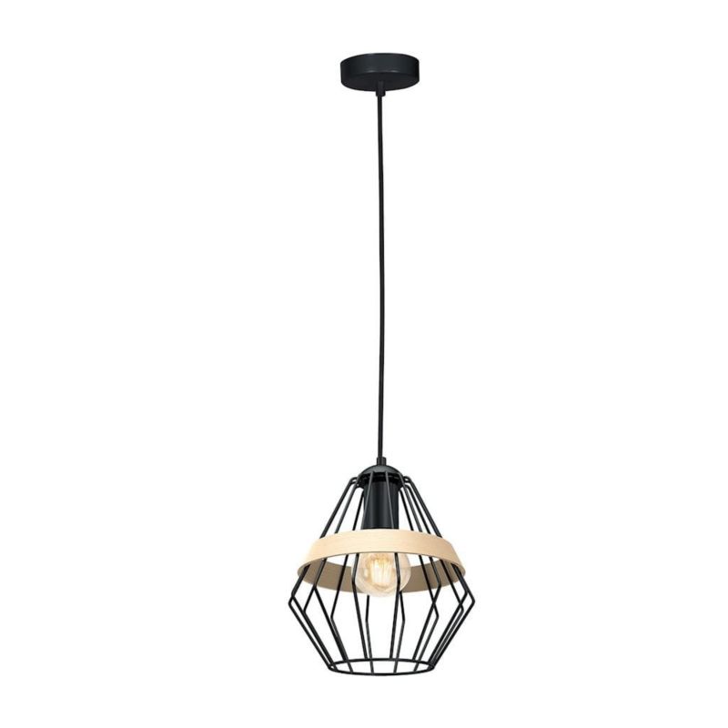 Lampa sufitowa wisząca Milagro Cliff 5241 czarna-jasne drewno szerokość 21 cm 1xE27 x 60W 1 szt.