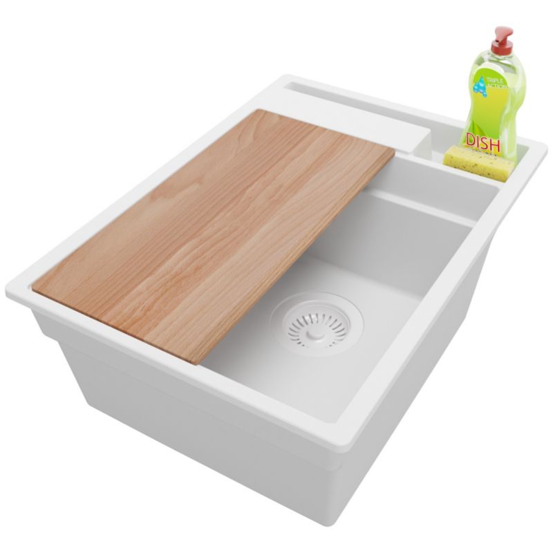 Zlewozmywak Oslo Pocket PRIMAGRAN Nablatowy 38x53cm do szafki od 40cm z Syfonem i Dodatkiem Cały Biały 1 szt.