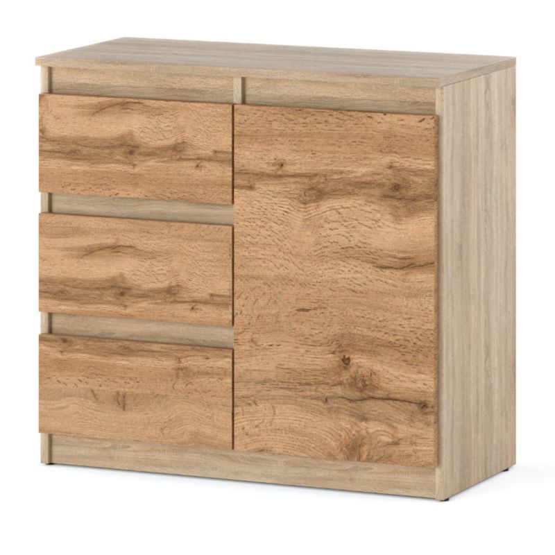 Komoda Hurtownia-Mebli Szuflady 3 Agnes 1D3SZ 80cm Dąb Sonoma Dąb Wotan 80x35x75 cm 1szt.