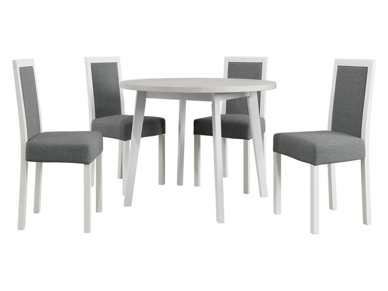 Zestaw DR01 MIRJAN 24 Stół Oslo III 100 + 4 krzesła Roma 3 biały + szara tapicerka 1 kpl.