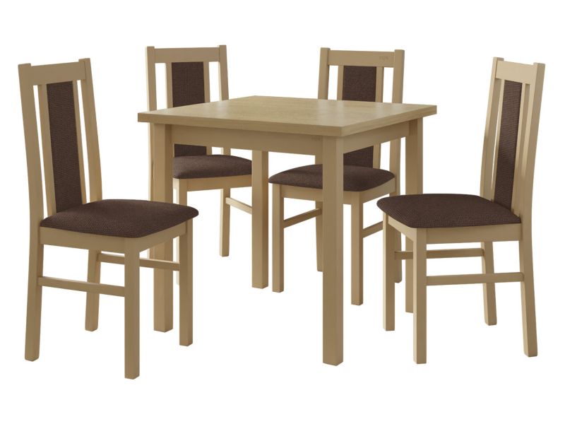 Zestaw DR05 MIRJAN 24 Stół Max IX 80 + 4 krzesła Bos 14 sonoma + brązowa tapicerka 1 kpl.