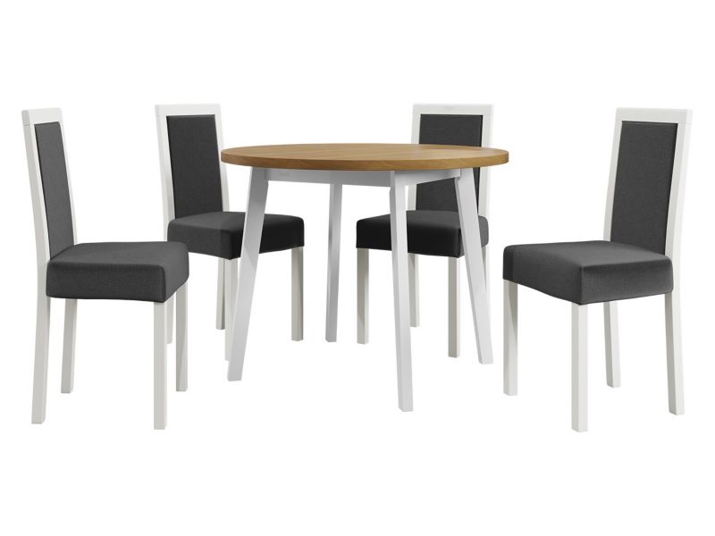 Zestaw DR01 MIRJAN 24 Stół Oslo III 100 + 4 krzesła Roma 3 dąb grandson + biały + ciemnoszara tapicerka 1 kpl.