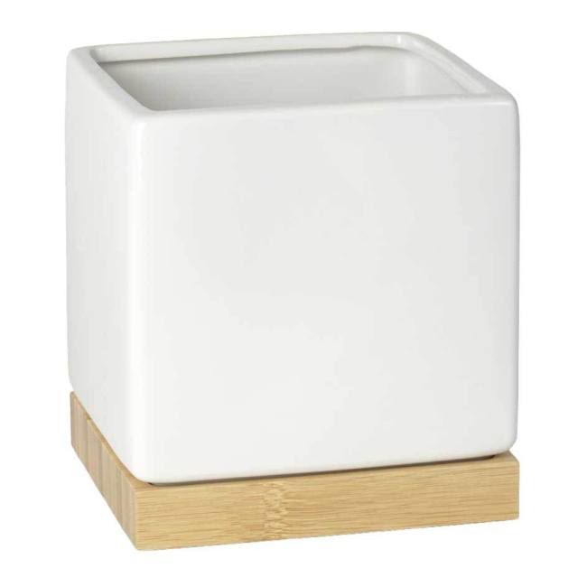 Osłonka doniczki Bamboo kwadratowa 13 cm biała