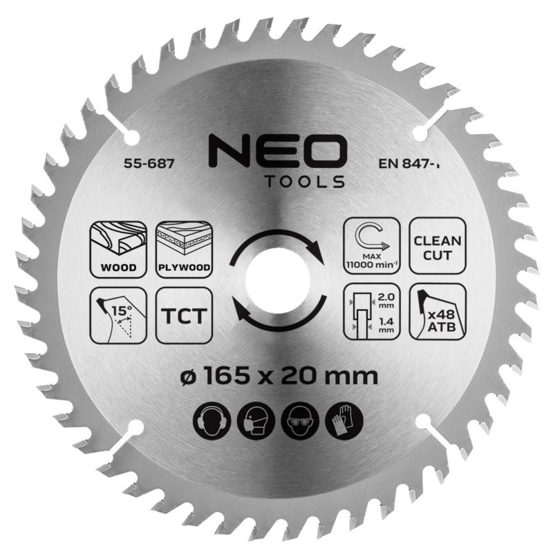 Tarcza do pilarki, widiowa NEO TOOLS, zagłębiarki, widiowa, 165 x 1.4 x 2.0 x 20 mm, 48 zębów 1 szt