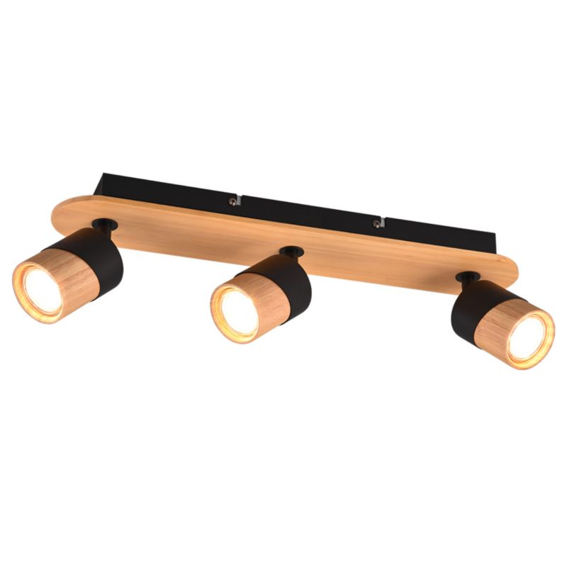 Spot Trio Aruni czarny z jasnym drewnem 3 x GU10 x IP20 wym: 48 x 9 cm - 1 szt.