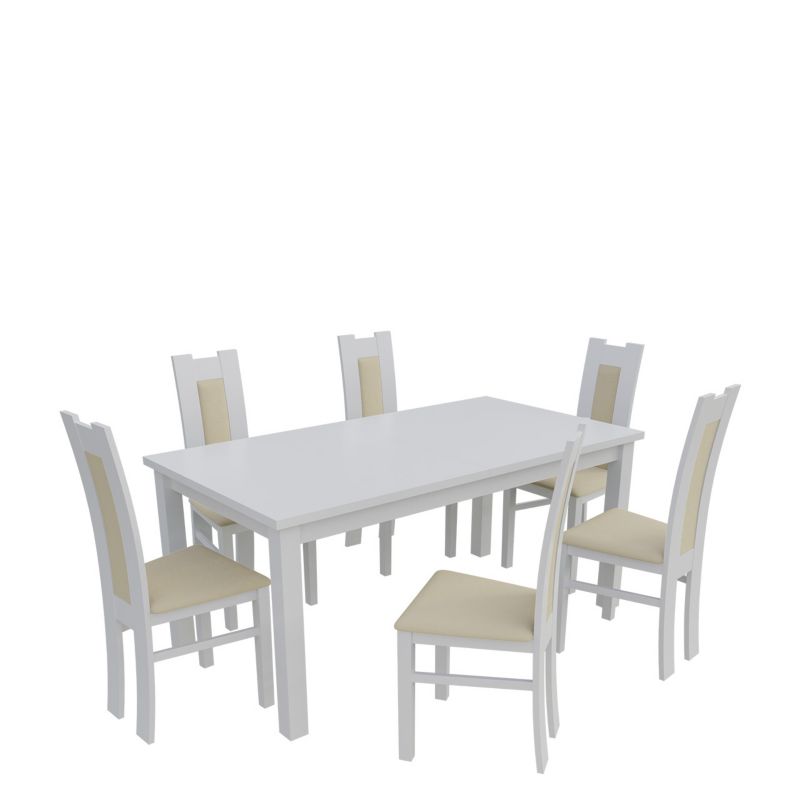Zestaw RO17 MIRJAN 24 Stół rozkładany S18-L 80x160/200 + 6 krzeseł K41 biały + ekoskóra ecru 1 kpl.
