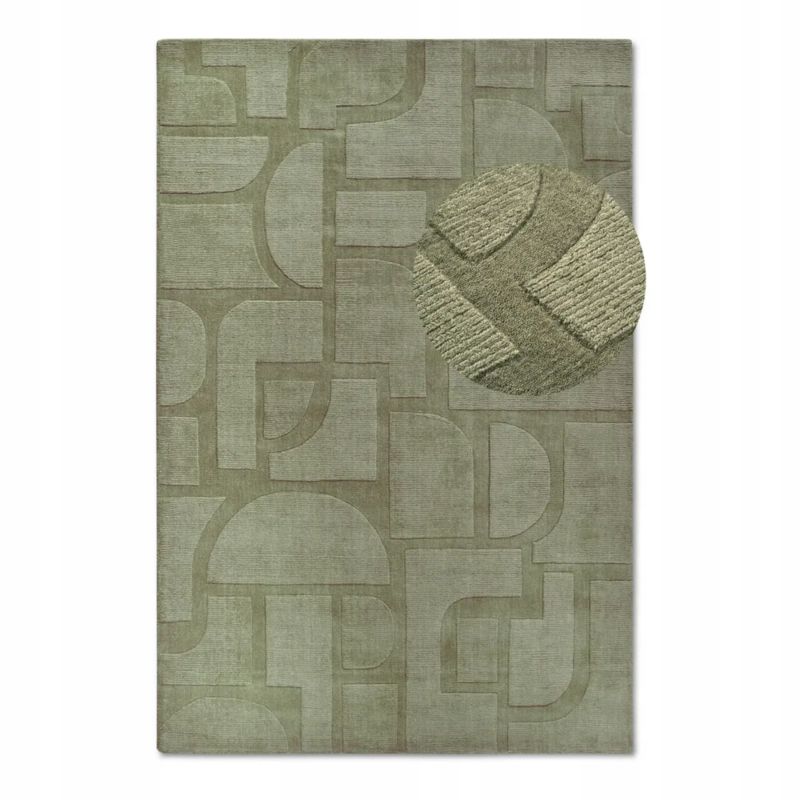 Dywan Villeroy&Boch wełniany do salonu 120x170cm,zielony tkany ręcznie z efektem 3d 1 szt.