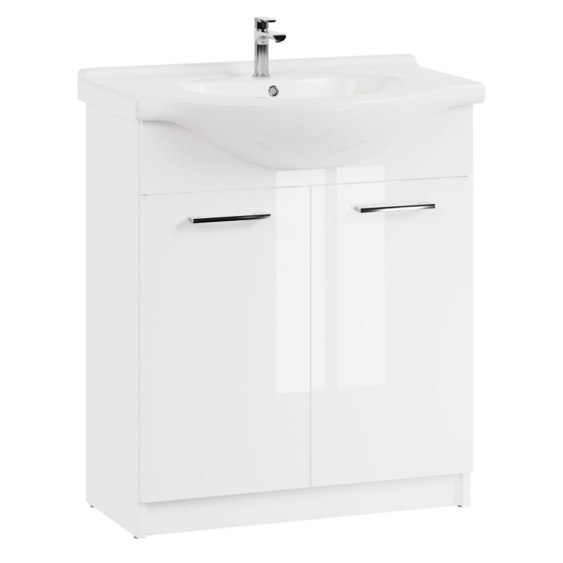 Szafka łazienkowa z umywalką ceramiczną MyFurni 75 cm biała połysk stojąca 1 kpl.