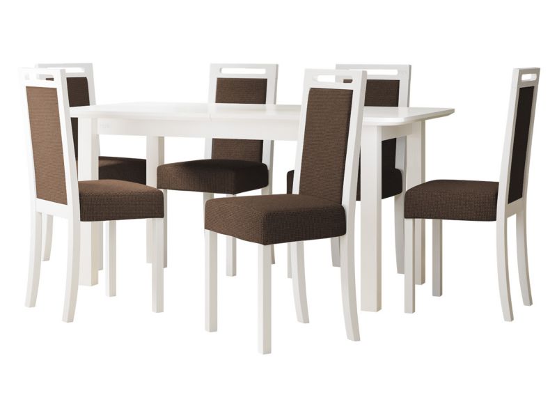 Zestaw DR10 MIRJAN 24 Stół rozkładany Wenus V S 90x160/200 + 6 krzeseł Roma 5 biały + brązowa tapicerka 1 kpl.