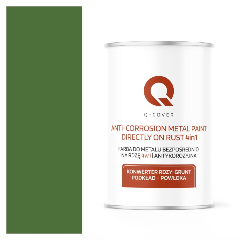 Farba do Metalu Prosto na Rdzę 4w1 Q-Cover Zielony trawiasty RAL6010 Półmat 1l