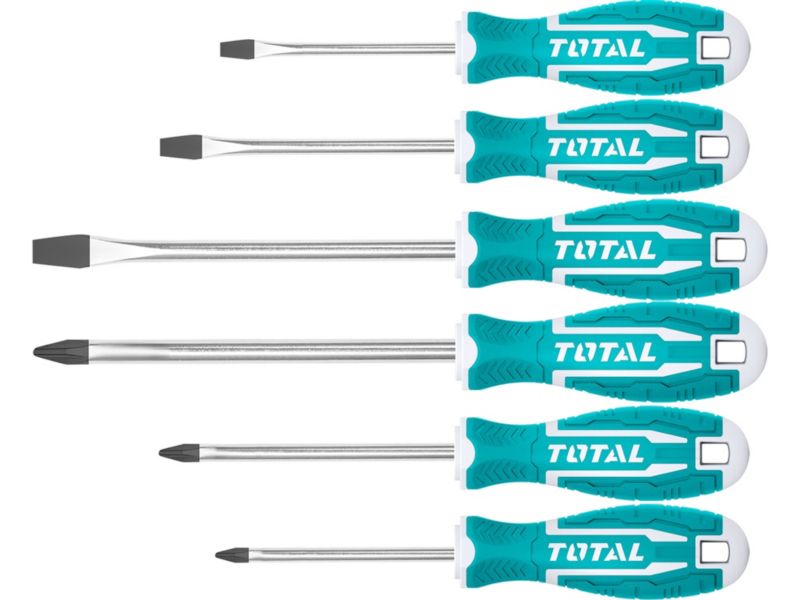 Wkrętaki płaskie Total Tools krzyżaki zestaw industrial 6szt