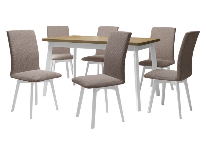 Zestaw DR24 MIRJAN 24 Stół rozkładany Oslo VI 80x140/180 + 6 krzeseł Luna 2 biały + sonoma + jasnobrązowa tapicerka 1 kpl.