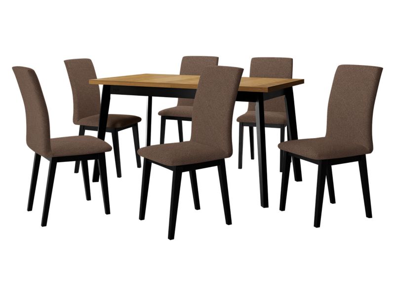 Zestaw DR23 MIRJAN 24 Stół rozkładany Oslo V 80x140/180 + 6 krzeseł Luna 1 dąb grandson + czarny + brązowa tapicerka 1 kpl.