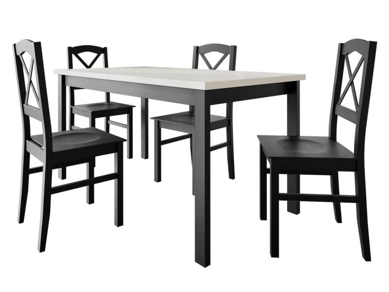 Zestaw DR22 MIRJAN 24 Stół rozkładany Alba I 80x120/150 + 4 krzesła Nilo 11D biały + czarny 1 kpl.