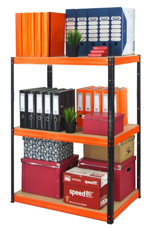 Regał magazynowy garażowy metalowy MODO24 czarno-pomarańczowy helios 106x100x40cm 3 półki po 400 kg 1 szt.