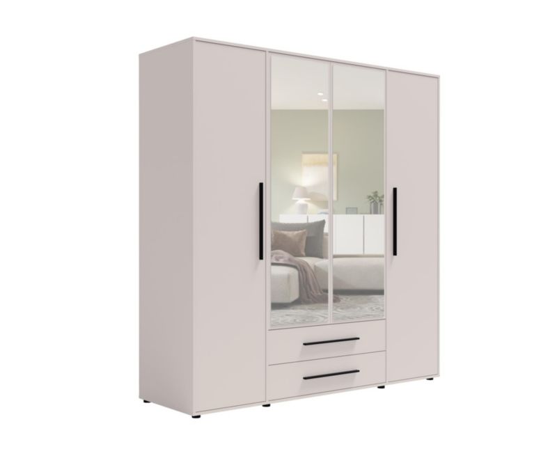Szafa czterodrzwiowa z nadstawką Bettso Maxivo uchylna z szufladami i lustrem kaszmir 1szt.