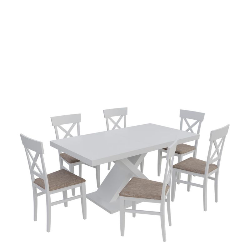 Zestaw RO44 MIRJAN 24 Stół rozkładany S50 90x160/210 + 6 krzeseł K64 biały + jasny brąz 1 kpl.