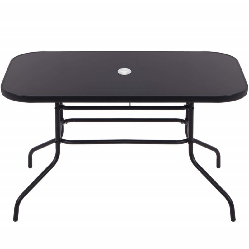 Stół ogrodowy metalowy Springos 140x80 cm na taras balkon, ze szklanym blatem czarny 1 szt.