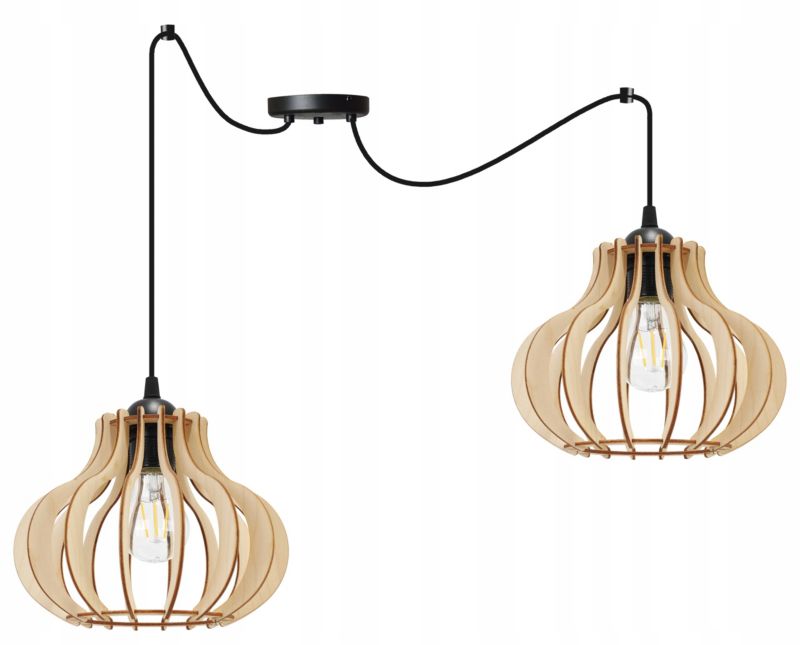 Lampa sufitowa wisząca Light Home LH Spider Timber Drewno 2x E27 60W czarny 1szt.