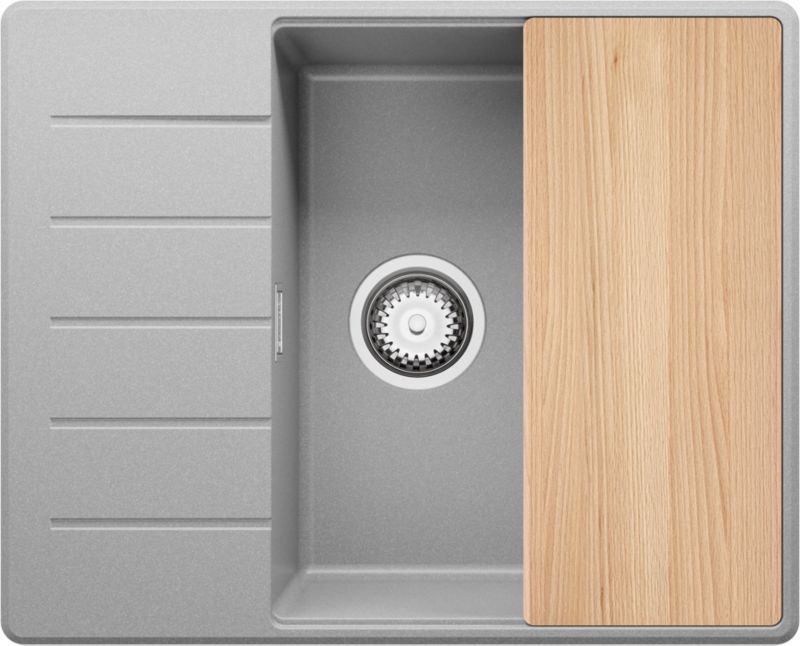 Zlewozmywak Kopenhaga PRIMAGRAN Nablatowy 62x50cm do szafki od 50cm, Szary + Syfon + Deska, S437, 1 szt.