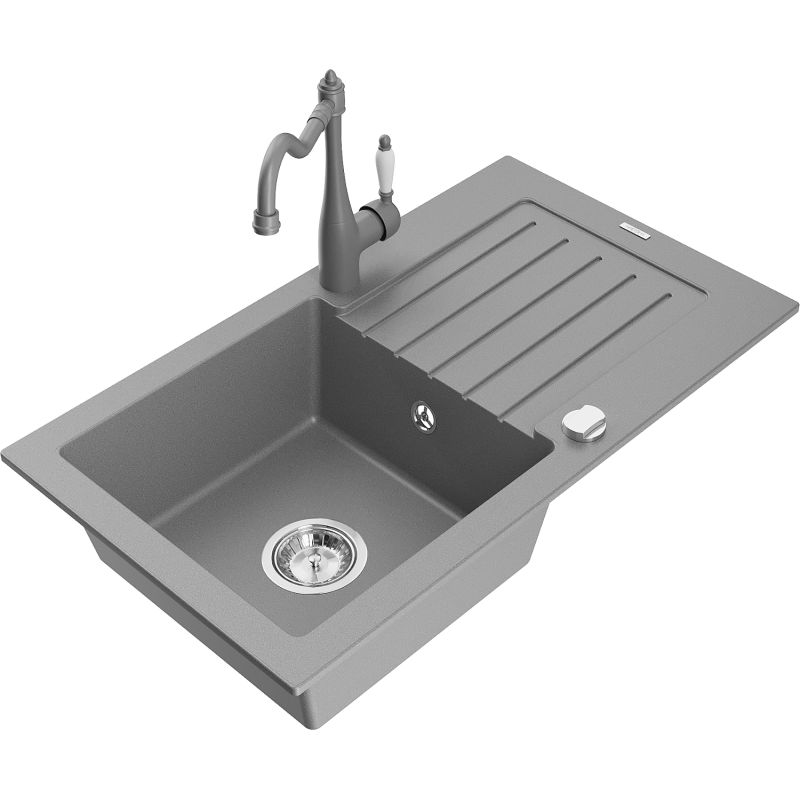 Zlewozmywak granitowy 1-komorowy Mexen Pablo z ociekaczem i baterią kuchenną Duero beżowy - 6510-69-671600-70 1 szt.