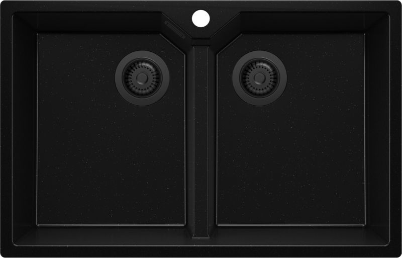 Zlewozmywak Madryt Twin PRIMAGRAN Nablatowy 78x50cm do szafki od 80cm, Cały Czarny + Syfon, S006, 1 szt.