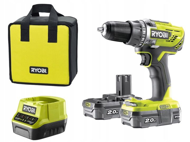 Zestaw Akumulatorowa Wiertarko-wkrętarka RYOBI R18DD2-220S 18V aku ładowarka torba 6 elementów 1 szt.