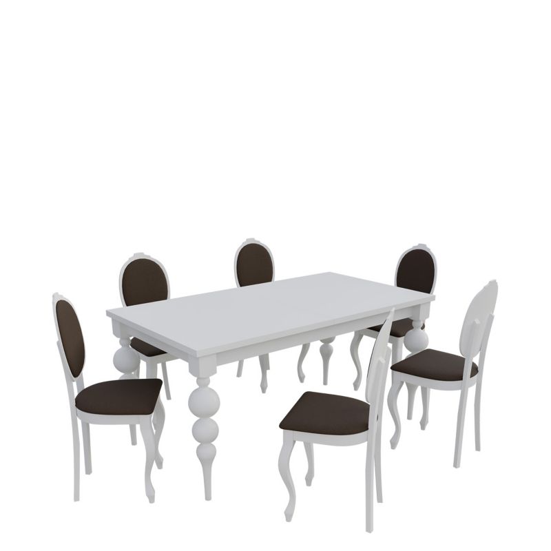 Zestaw RO40 MIRJAN 24 Stół rozkładany S38 90x160/215 + 6 krzeseł K76 biały + gorzka czekolada 1 kpl.