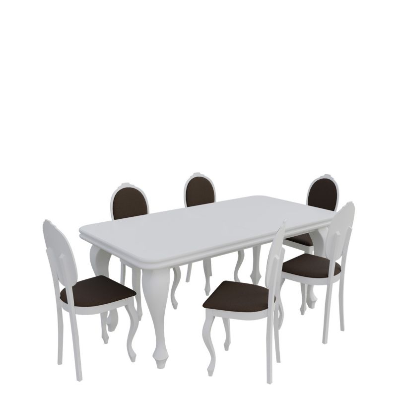 Zestaw RO41 MIRJAN 24 Stół rozkładany S39 90x170/250 + 6 krzeseł K76 biały + gorzka czekolada 1 kpl.