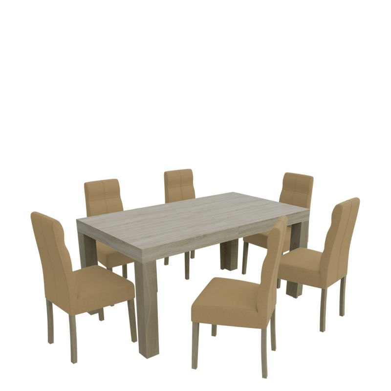 Zestaw RO47 MIRJAN 24 Stół rozkładany SF-25 90x160/210 + 6 krzeseł K63 dąb sonoma + piaskowy 1 kpl.
