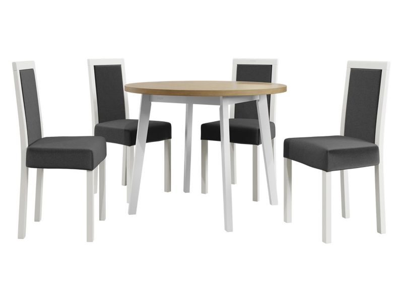 Zestaw DR01 MIRJAN 24 Stół Oslo III 100 + 4 krzesła Roma 3 biały + sonoma + ciemnoszara tapicerka 1 kpl.