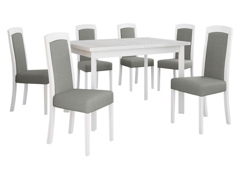 Zestaw DR26 MIRJAN 24 Stół rozkładany Max V P 80x120/150 + 6 krzeseł Roma 7 biały + szara tapicerka 1 kpl.