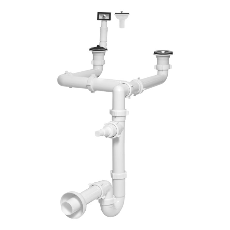 Syfon zlewozmywaka 2-komorowego Tycner z przelewem