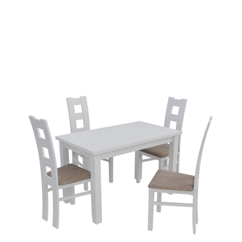 Zestaw RO11 MIRJAN 24 Stół rozkładany S18 70x120/160 + 4 krzesła K42 biały + jasny brąz 1 kpl.